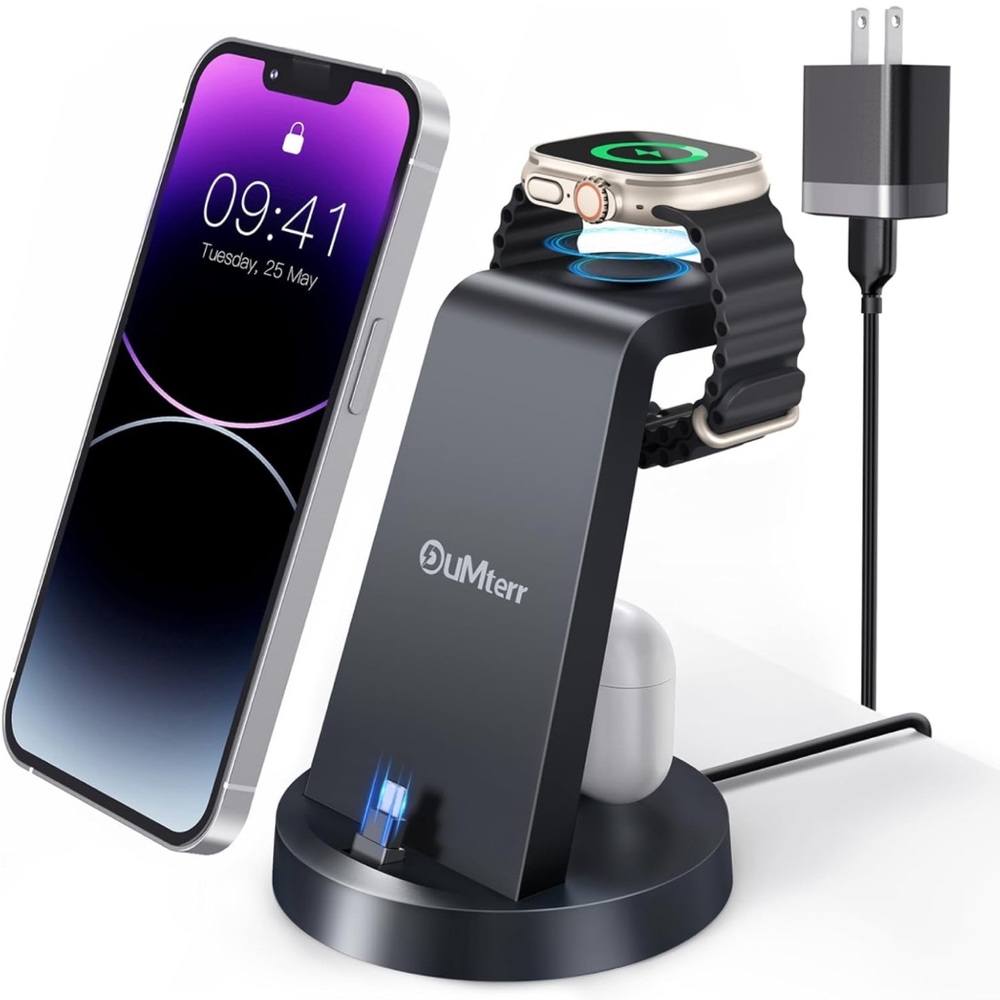 Black 3-in-1 Wireless Charging Station